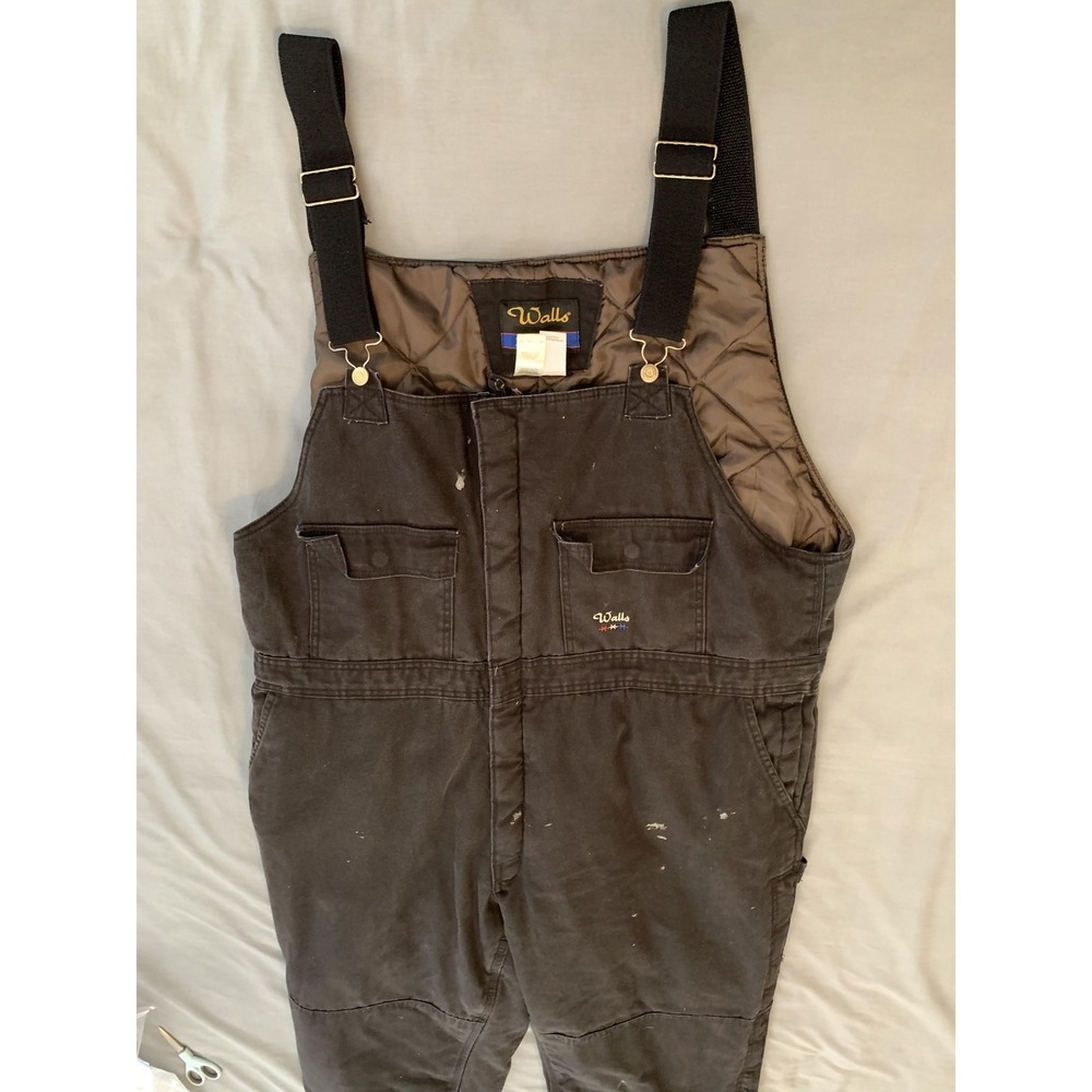 Walls Zero-Zone Bib Overalls Mens 2XL 46-48 Black Insulated Quilt Lined Workwear - Picture 3 of 12